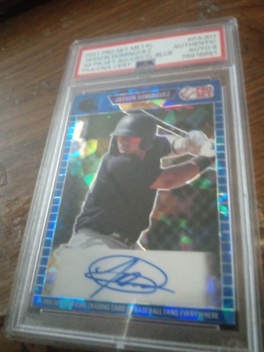 Jasson Dominguez 2021 Pro Set 89 Au Crytl Blue Psadna Cert. Gold 14/25 Card nm8