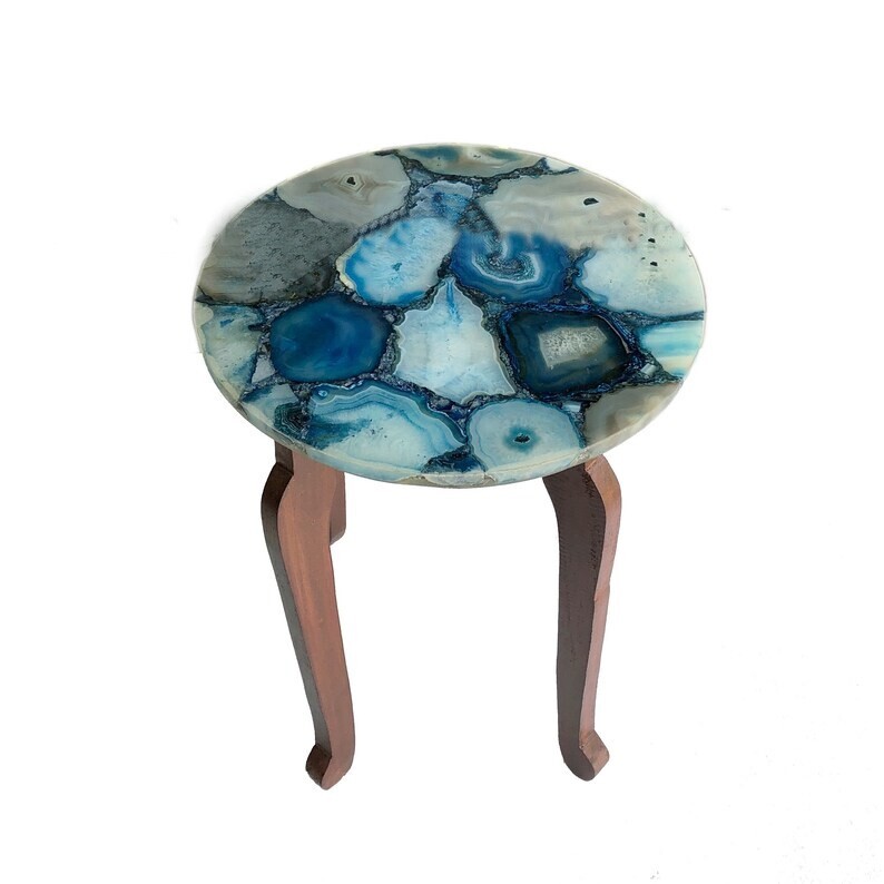 Blue Agate Handcrafted Natural Stone Table Top for Stylish Home Decor