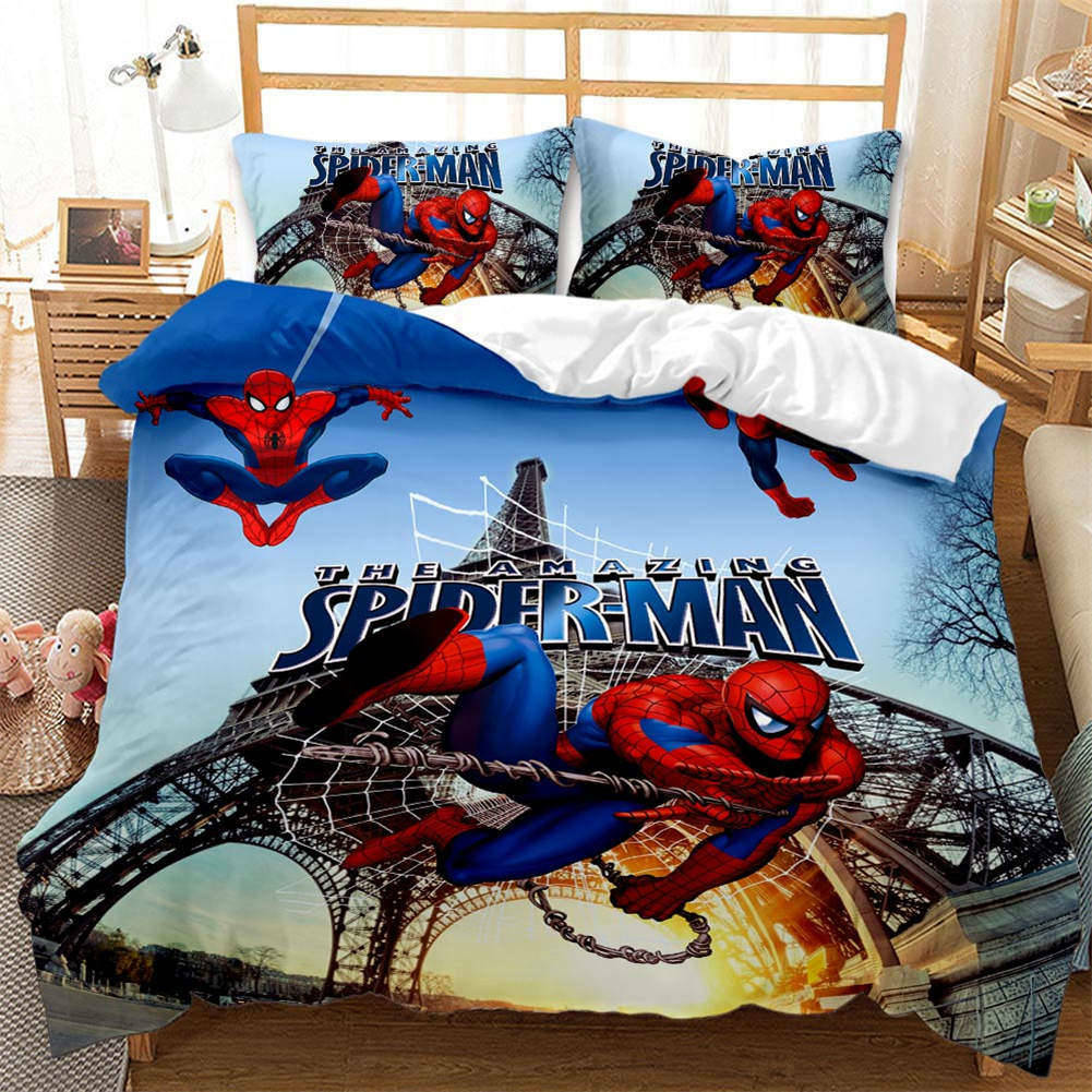 Great Spider Man Over Fence 3D Quilt Duvet Doona Cover Set Pillow