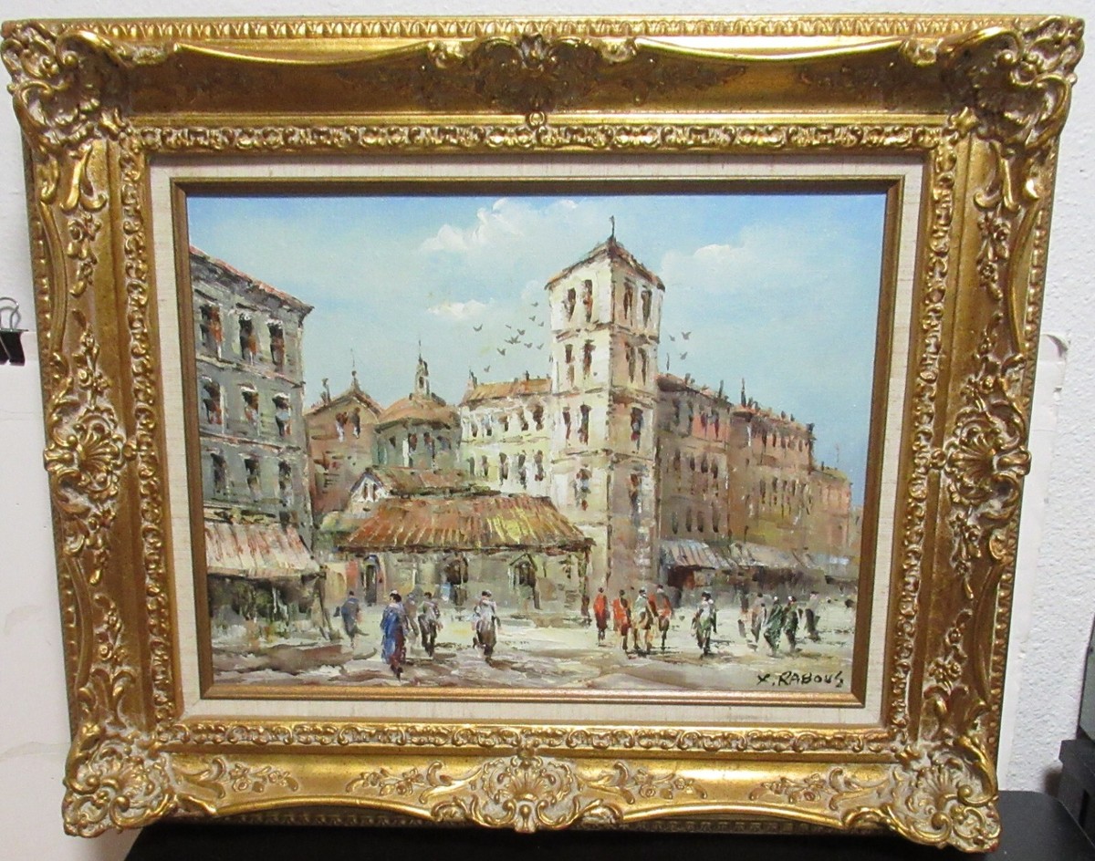 XAVIER RABOUS PARIS STREET SCENE ORIGINAL OIL ON CANVAS LANDSCAPE