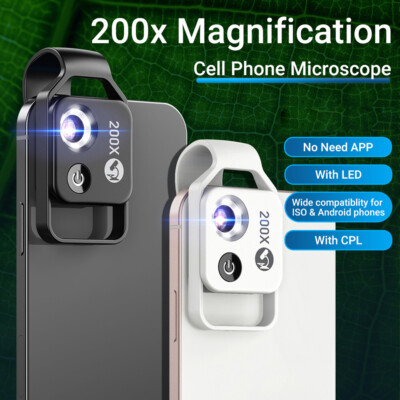 200X Portable Microscope Universal Mobilephone Microscope w/ CPL for Child O2Y5