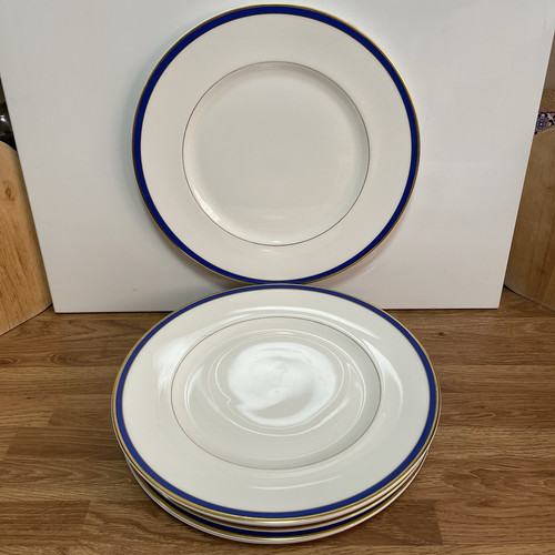 MINTON SATURN BLUE AND GOLD DINNER PLATES SET OF 7 - 27cms WIDE - Picture 1 of 18