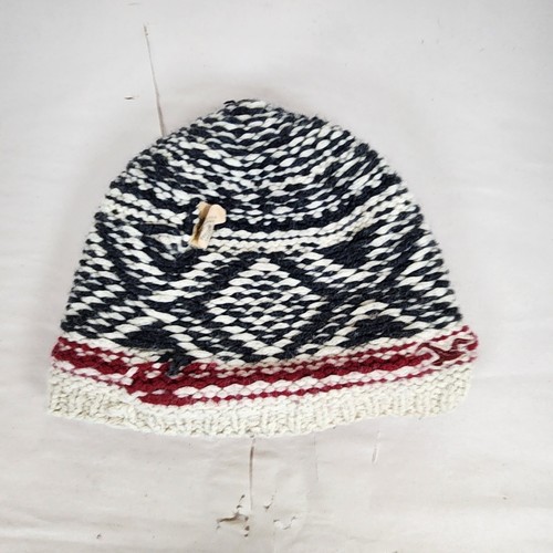 Hollister Chunky Knit Beanie Hat Wool Cotton Blend Vintage winter geometric - Picture 7 of 9