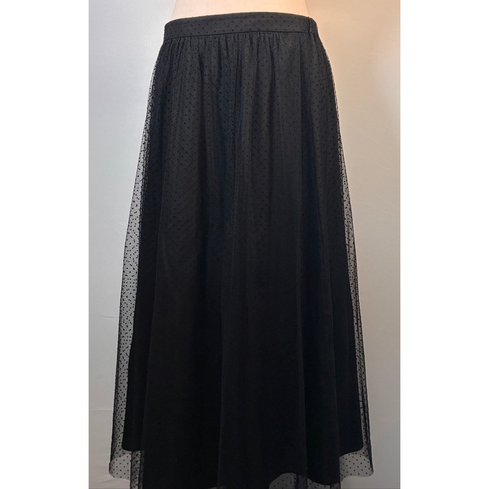 J.Crew Black Flocked Dot Tulle Midi Skirt Women's M