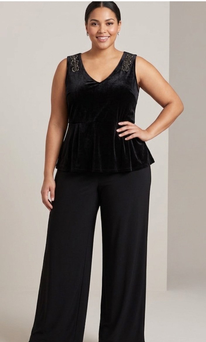 NWT Lane Bryant Beaded Black Velvet Size 4X Top Tank  26/28 Event Wedding Flowy