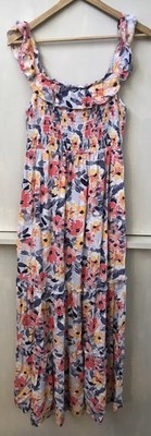 Isabel Maternity Dress Womens Size S Ruffle Sleeve Smocked Floral Maxi Tiered