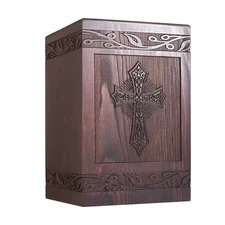 Cremation Urns for Human Ashes Adult Male Female, Wooden Carved Cross Urns Bo...