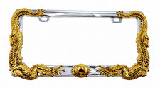3d Dragon License Plate Frame - Gold And Chrome - Solid Metal 3d Dragon License Plate Frame - Gold And Chrome - Solid Metal