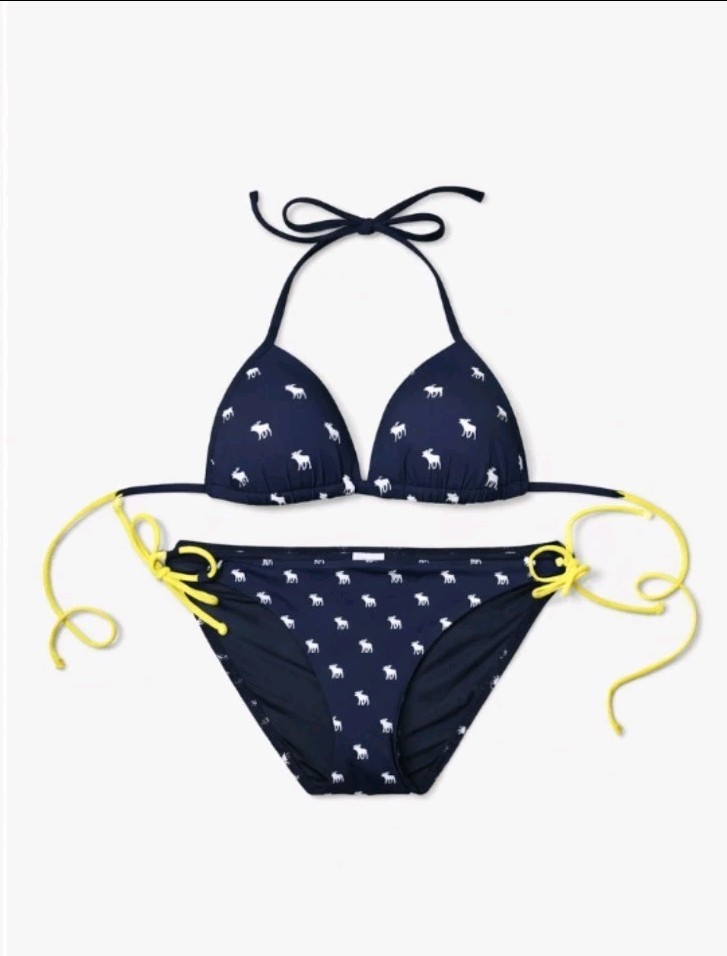 Vtg Abercrombie & Fitch All Over Moose Pushup Blue Bikini Set T/B= S/M