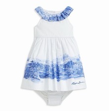 Ralph Lauren Baby Girls Seaside Print Cotton Dress Bloomer Size 12M White 235