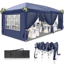 6x3M Pop up Gazebo Heavy Duty Large Canopy Tent w/ 6 Sidewalls&Carrying Bag Blue