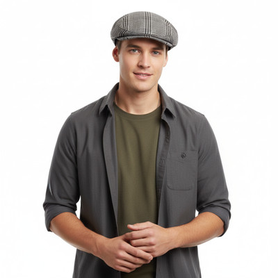 Dolce & Gabbana Men s Light Grey Large Plaid Flat Cap -Adult L