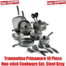 Tramontina Primaware 18 Piece Non-stick Cookware Set, Steel Gray