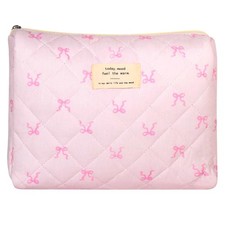 Large Quilted Makeup Bag, Floral Cotton Cosmetic Bag, Coquette Aesthetic Trav...