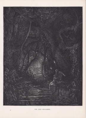 1870 GUSTAVE DORE Print - ''The Deep Mid-Forest'' - Engraving - 8.5 x 12.8 Inches