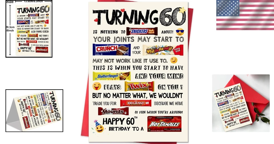 Linda y divertida tarjeta de cumpleaños 60 - espacio de personalización interior para seres queridos Foto 2 de 4