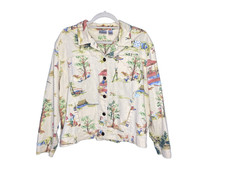 Chicos Jacket Womens 2 US Large Vintage 90s Y2K Asian Motif Linen Cotton Coat