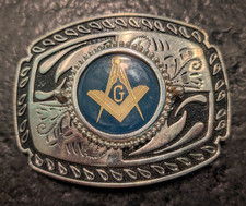 Free Mason Belt buckle, western style Black and Silver