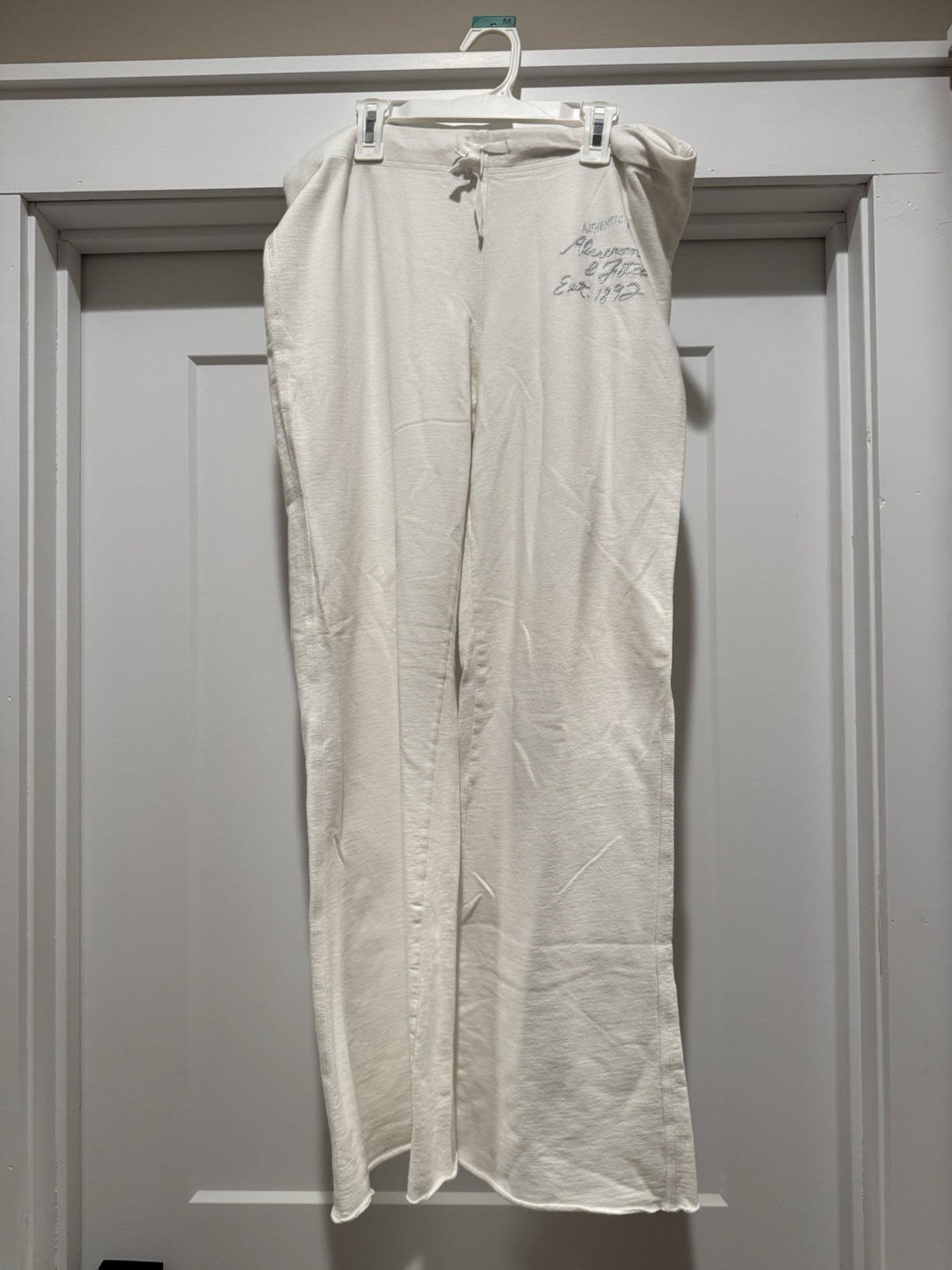 VTG Abercrombie & Fitch Women's White Cotton Sweatpants Drawstring Elastic Waist