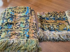Vintage 1920's Silk Italian Set Piano Shawl Fringe Scarf Throw Spreads Metallic