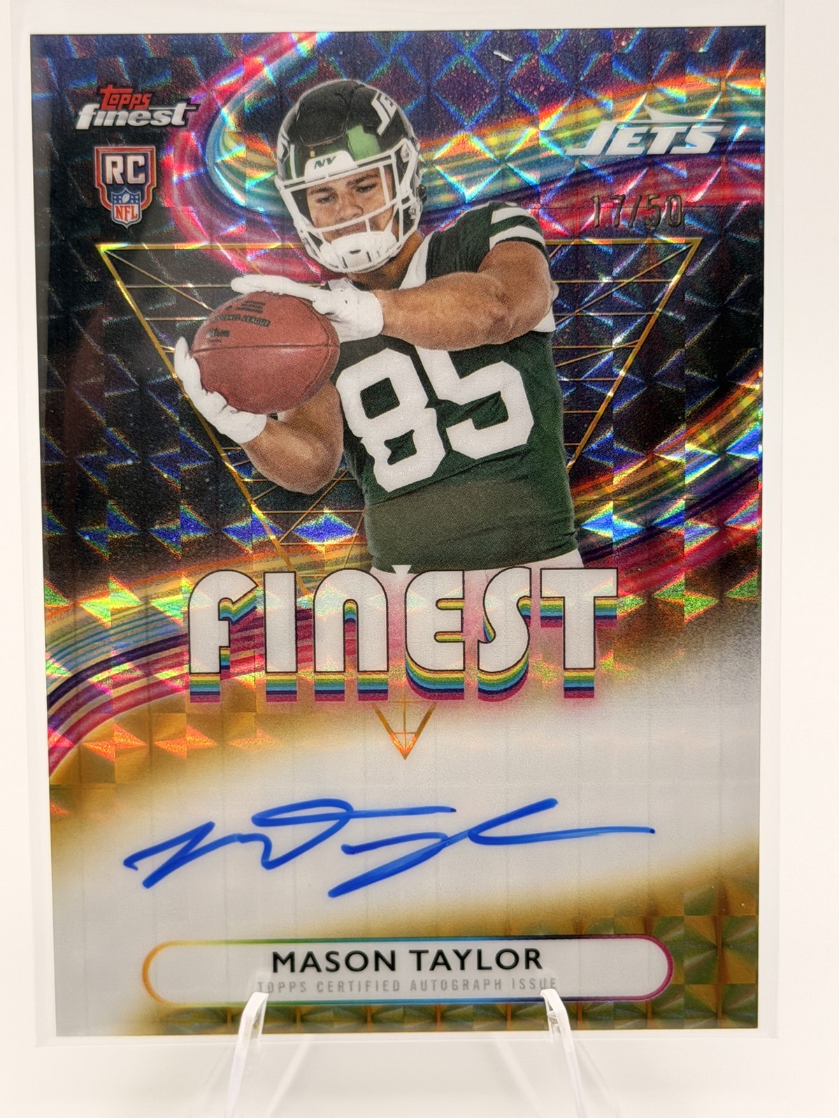 Mason Taylor 2025 Finest Autographs Gold Geometric Refractor #RFA-MT /50 Jets