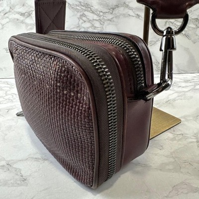 Ermenegildo Zegna Herren Kamera Schultertasche Crossbody Leder Burgund...