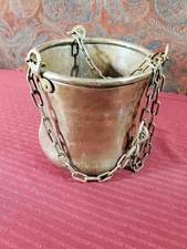 Antique Large Copper Cauldron Hanging Planter Pot Hammered Handles w/Chain 1860s