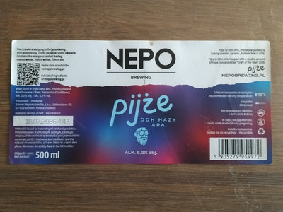 Bieretikett Browar Nepomucen ''Pijze'' DDH Hazy APA (Polen)