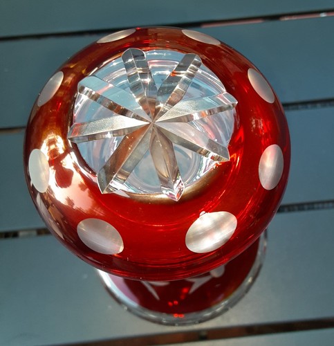 Antique Lg. 12” Bohemian Cut Glass Decanter Ruby Cut Red To Clear W/Lg. Stopper - Picture 3 of 4