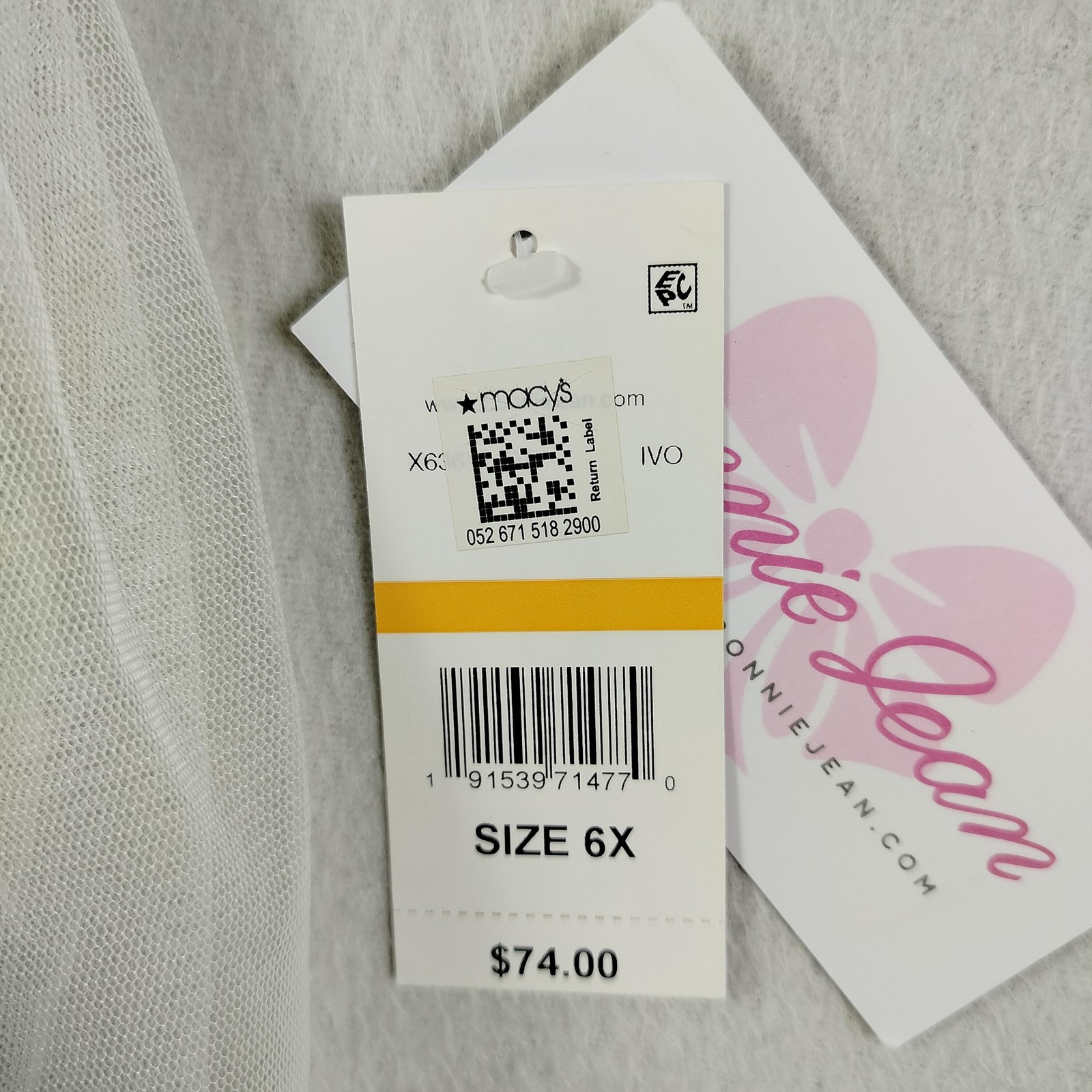 Bonnie Jean Dress Girls 6X Ivory Lace Tulle Flower Girl Special Occasion Party