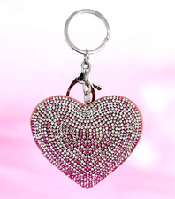 Sparkly Pink Heart Rhinestone Keychain Cute Key Ring Bag Charm Gift for Women