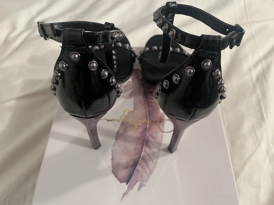 Tacones de aguja negros con tiras | Jessica Simpson Tacones con correa en T Nuevos 6,5 M Foto 3 de 4