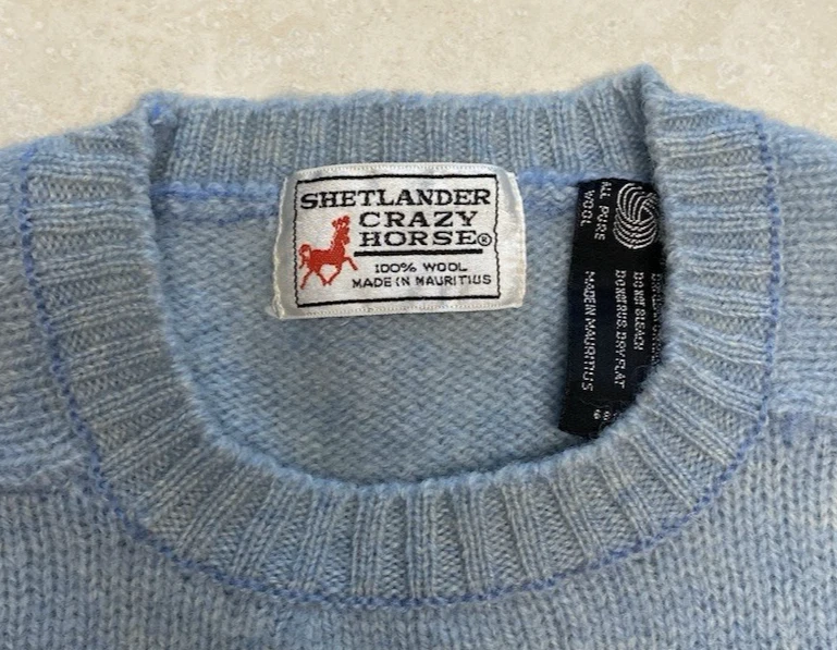 Suéter Pullover Shetlander Crazy Horse Azul Lana Cuello Redondo XS Pequeño De Colección Foto 2 de 4