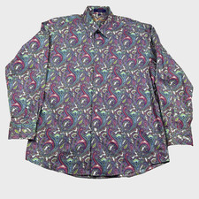 Alan Flusser Colorful Paisley Shirt Pink Green Blue Yellow Size Large Beautiful