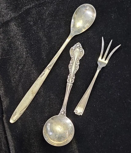 Three Estate Sterling Silver Flatware Lemon Fork & Spoons Gorham 62.27 Grams