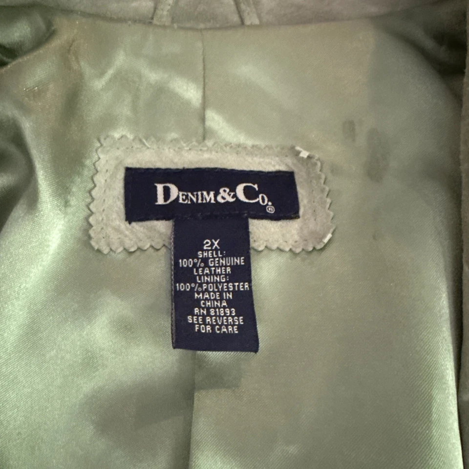 Blazer de cuero Denim & Co para mujer talla 2X verde 1 botón chaqueta Foto 2 de 3