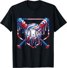 Baseball Drip American Flag Boys Kids Youht 4th of July T-Shirt,Kid Adult Tee
