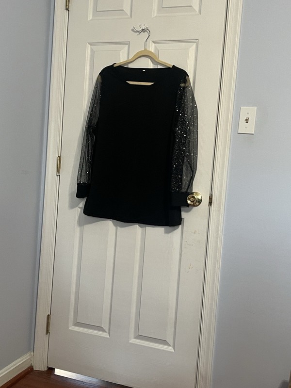 Women’s Top-  Black, Sheer Sleeves with sparkle.