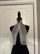 Antique Lace Collar Jabot Dickie Ascot Sheer Victorian Edwardian Pearl Snap