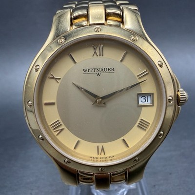 Wittnauer Watch Men 35mm Gold Dial Gold Tone Date Round JV8223 9514 PARTS
