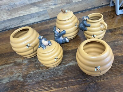 Honour Black Bear Honey Bee Hive Canister Set Cookie Jar 7 PCS