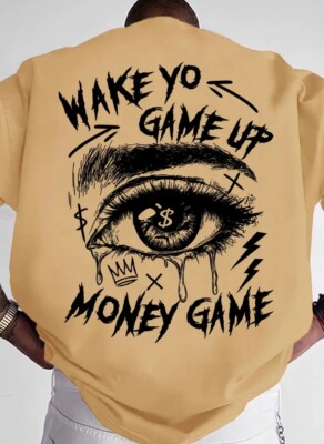 Herren Oversize T-Shirt Wake yo Game up Money Game cooles Streetwear Shirt