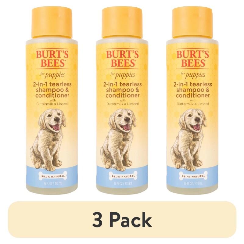 (3 pack) Burt's Bees Natural Pet Care Tearless 2 -1 Dog Puppy Shampoo