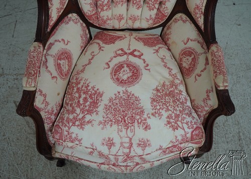 65991EC: French Louis XV Carved Frame Wing Back Upholstered Chair - Picture 13 of 21