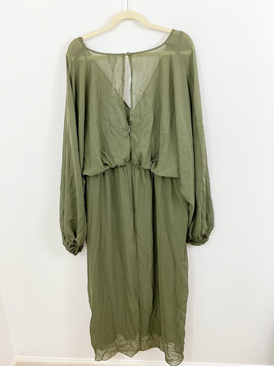 NEW ASOS Curve Green Midi Dress Size US 22 Long Sheer Sleeves Tank  Underneath | eBay