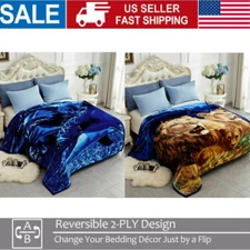 Lion & Dolphin Printed Blanket 2 Ply Thick Plush Warm Soft Korean Mink Blankets