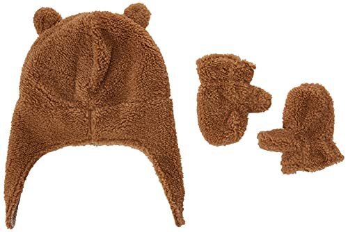 Conjunto de sombrero y manopla unisex para niños pequeños y bebés 0-9 meses marrón caqui - Imagen 1 de 4