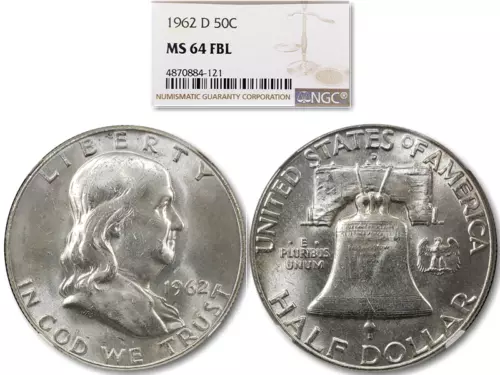 Beautiful 1962-D Franklin 50c Half Dollar NGC MS-64 FBL KVE Investments, LLC