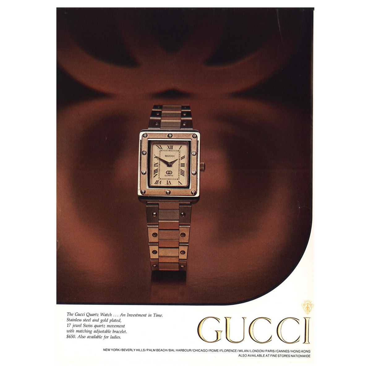 GUCCI 置時計 ビンテージ　ヴィンテージ　グッチ 1982 Gucci: Quartz Watch Investment In Time Vintage Print Ad | eBay
