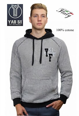 YAB51-Y733 Sweatshirt Herren Geschlossen Winter mit Kapuze & Taschen Made Italy